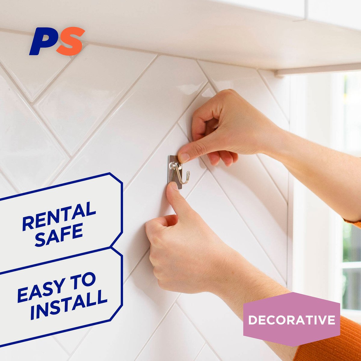 Permastik Small Steel Kitchen Hooks 6 Pack - 5mm x 40mm x 22mm - Stainless Steel