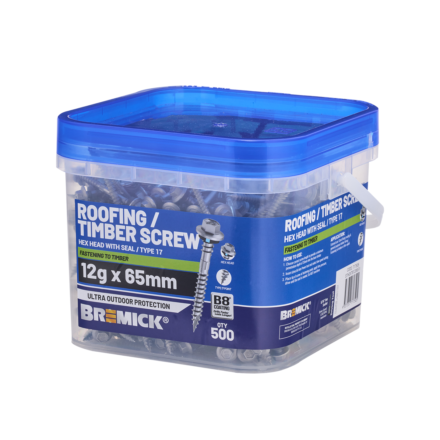 Bremick Hex Roofing Screw - 12g x 65mm - 500 Pack