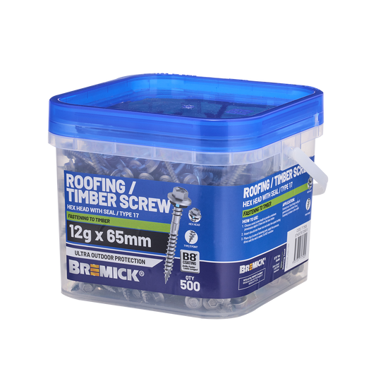 Bremick Hex Roofing Screw - 12g x 65mm - 500 Pack