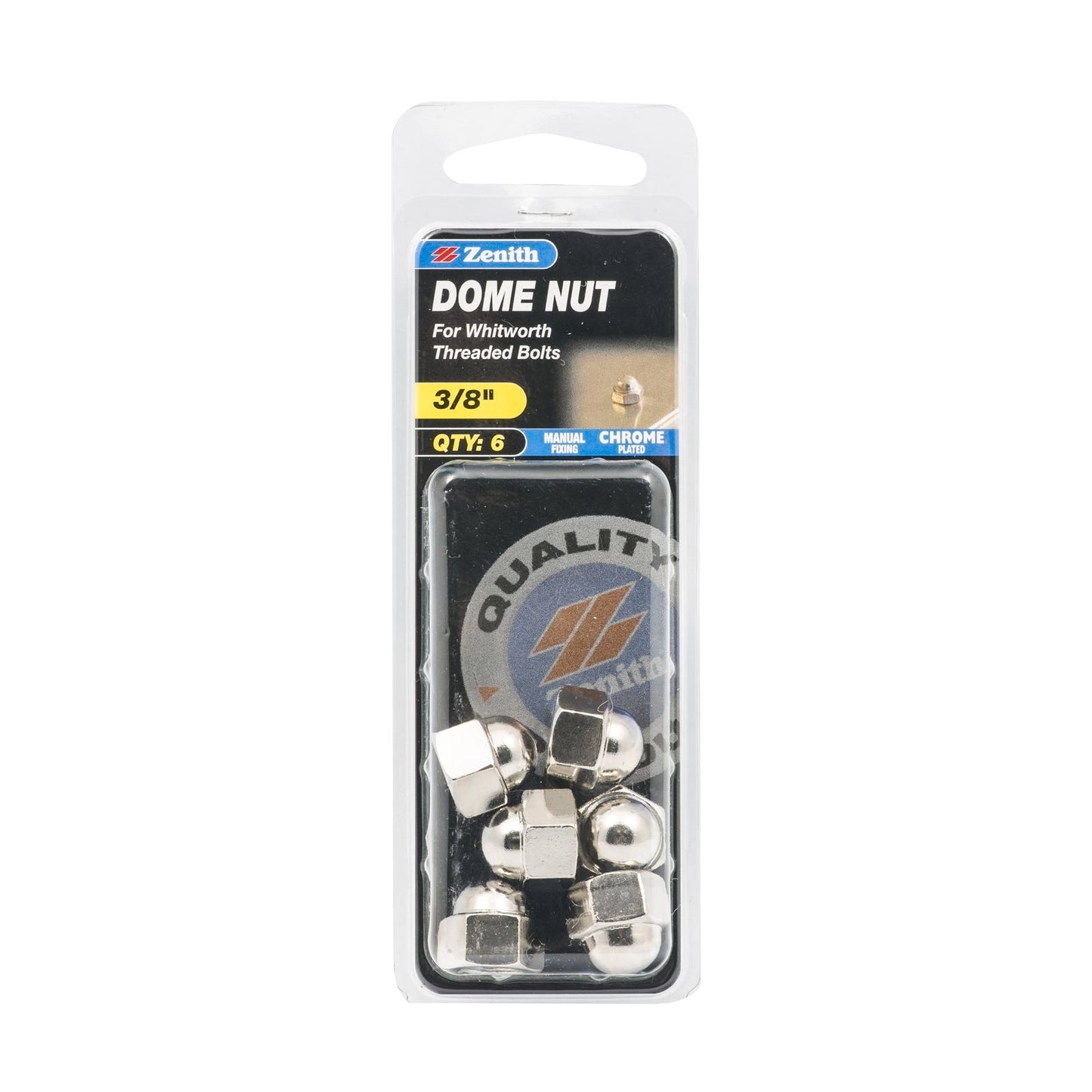 Zenith Dome Nuts - 3/8" - Chrome - 6 Pack