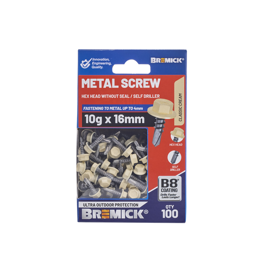 Bremick Metal Hex Screw - 10g x 16mm - B8 - 100 Pack