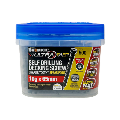 Bremick Ultrafast Decking Screw - 10g x 65mm - Black - SS304 - T20 - 500 Pack