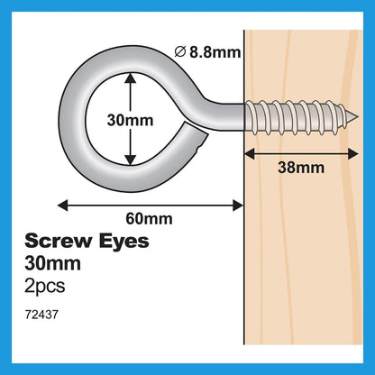 Everhang Zinc Plated Screw Eyes Hook - 30mm - 2 Pack