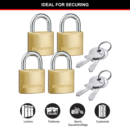 Master Lock 30mm Brass Keyed Padlock 4 Pack - Rust Resistant