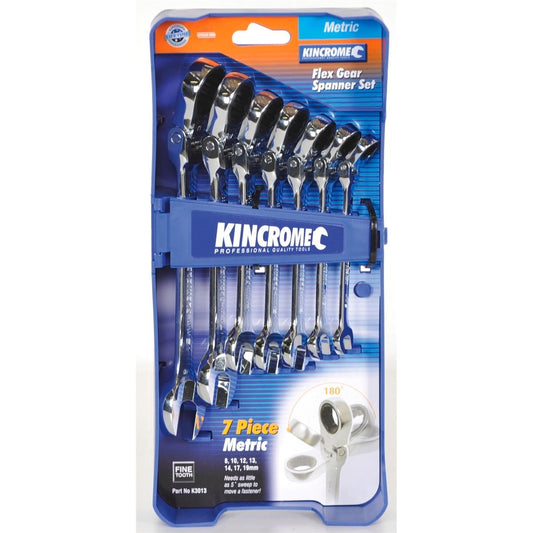 Kincrome Gear Spanner Set - 7 Piece - Chrome Vanadium - Flexible Head