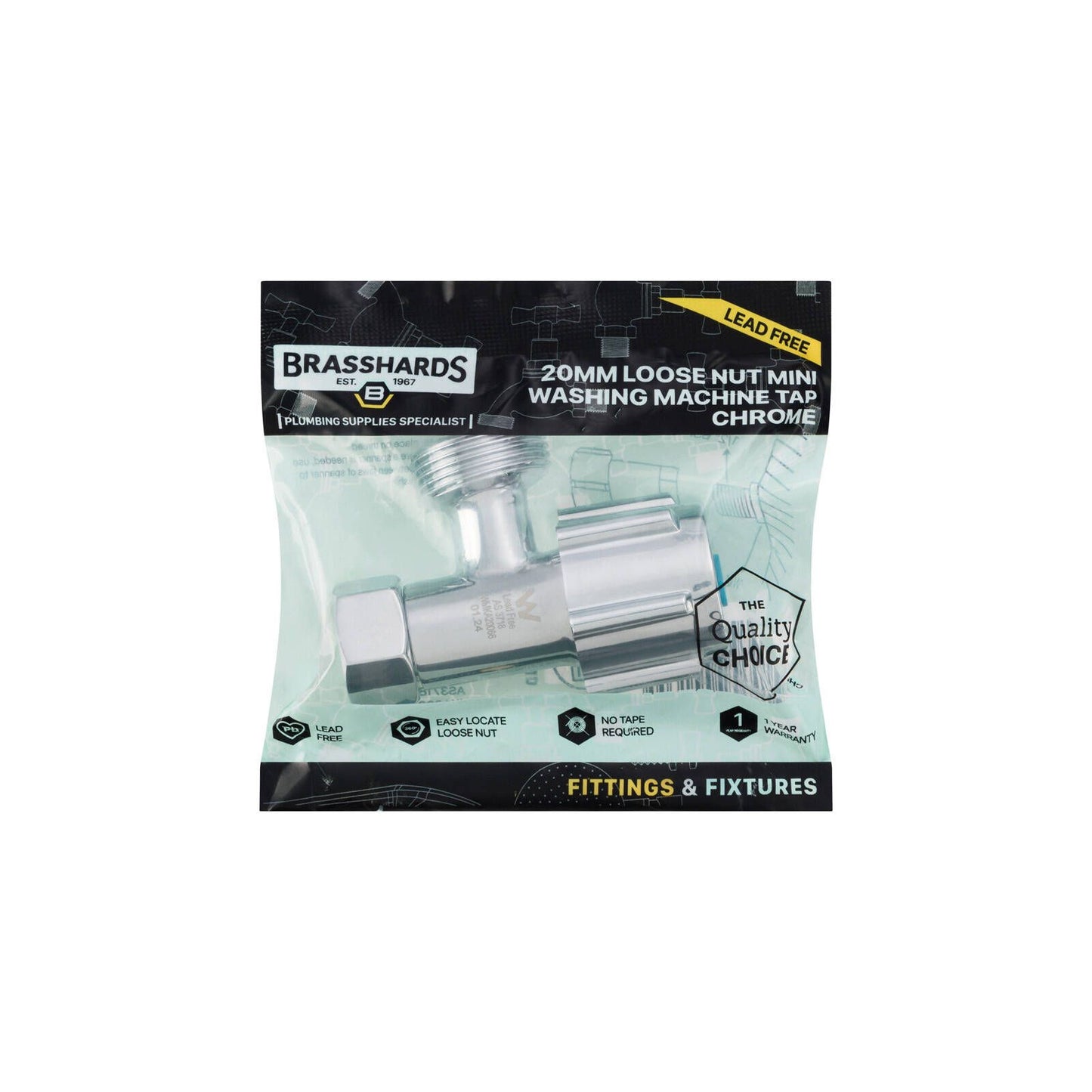 Brasshards Loose Nut Mini Washing Machine Tap - 20mm - Chrome