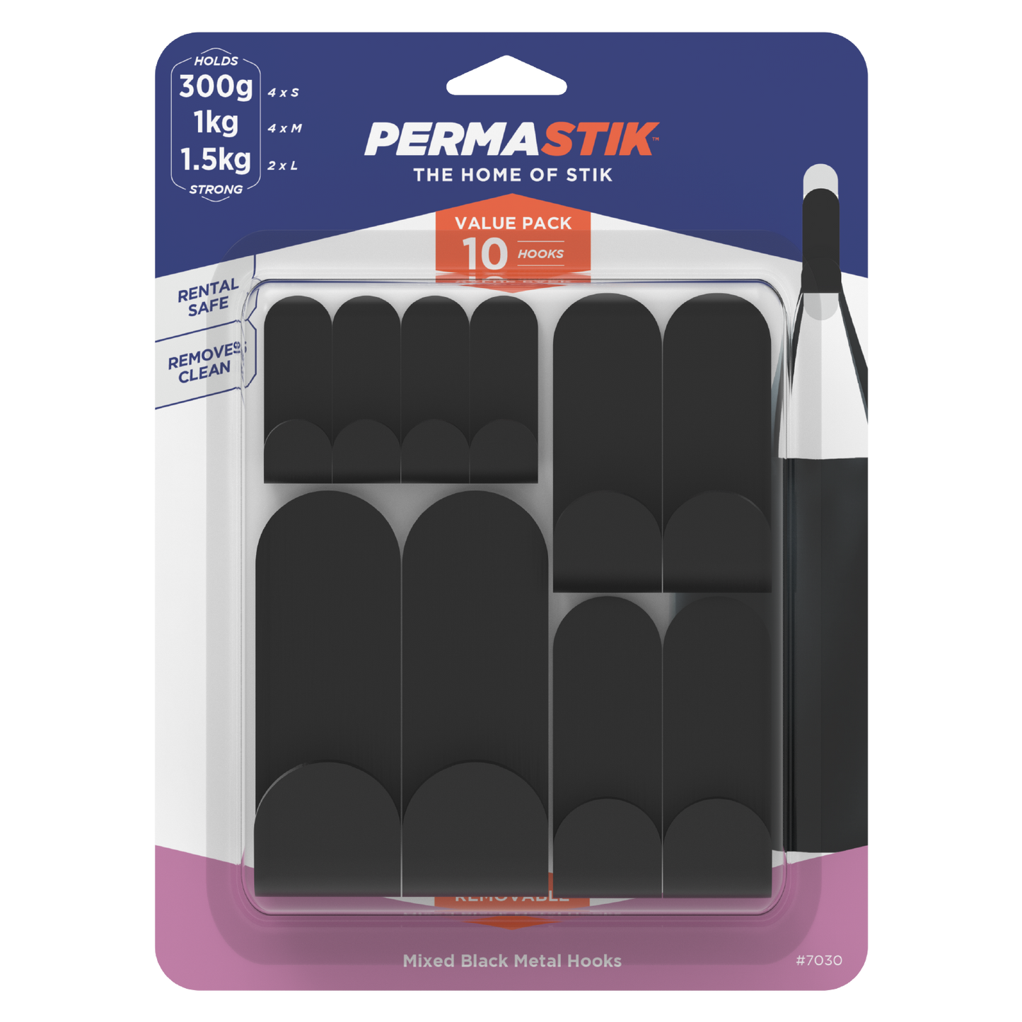 Permastik Mixed Black Metal Hooks - 10 Pack