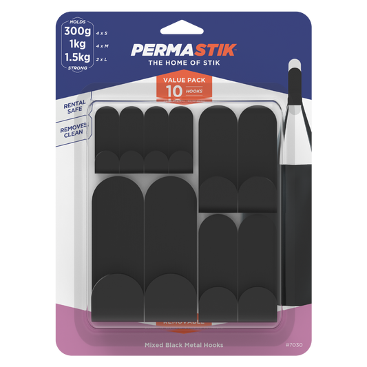 Permastik Mixed Black Metal Hooks 10 Pack