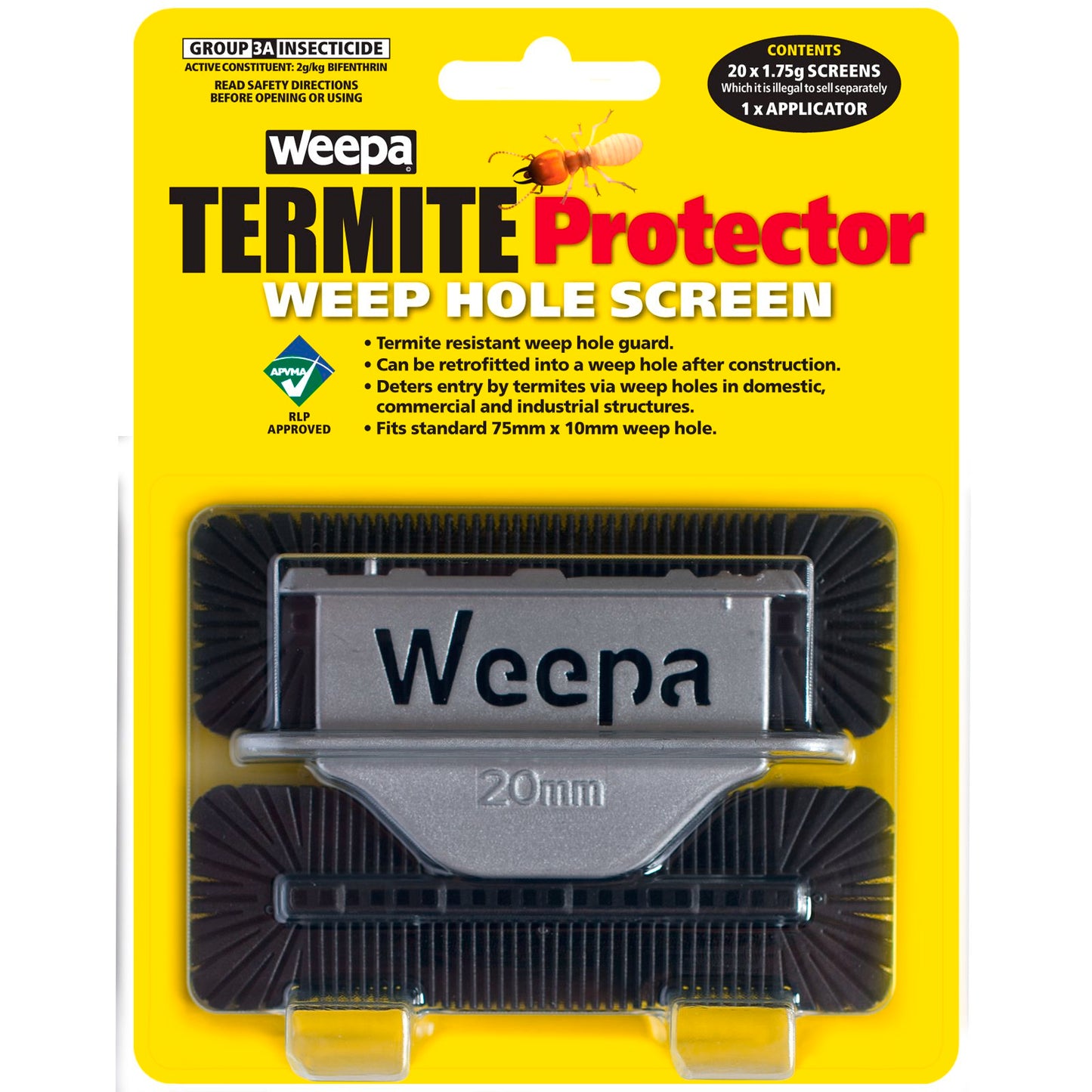 Weepa Termite Protector Weep Hole Screen - 30 x 93mm - 20 Pack - Black