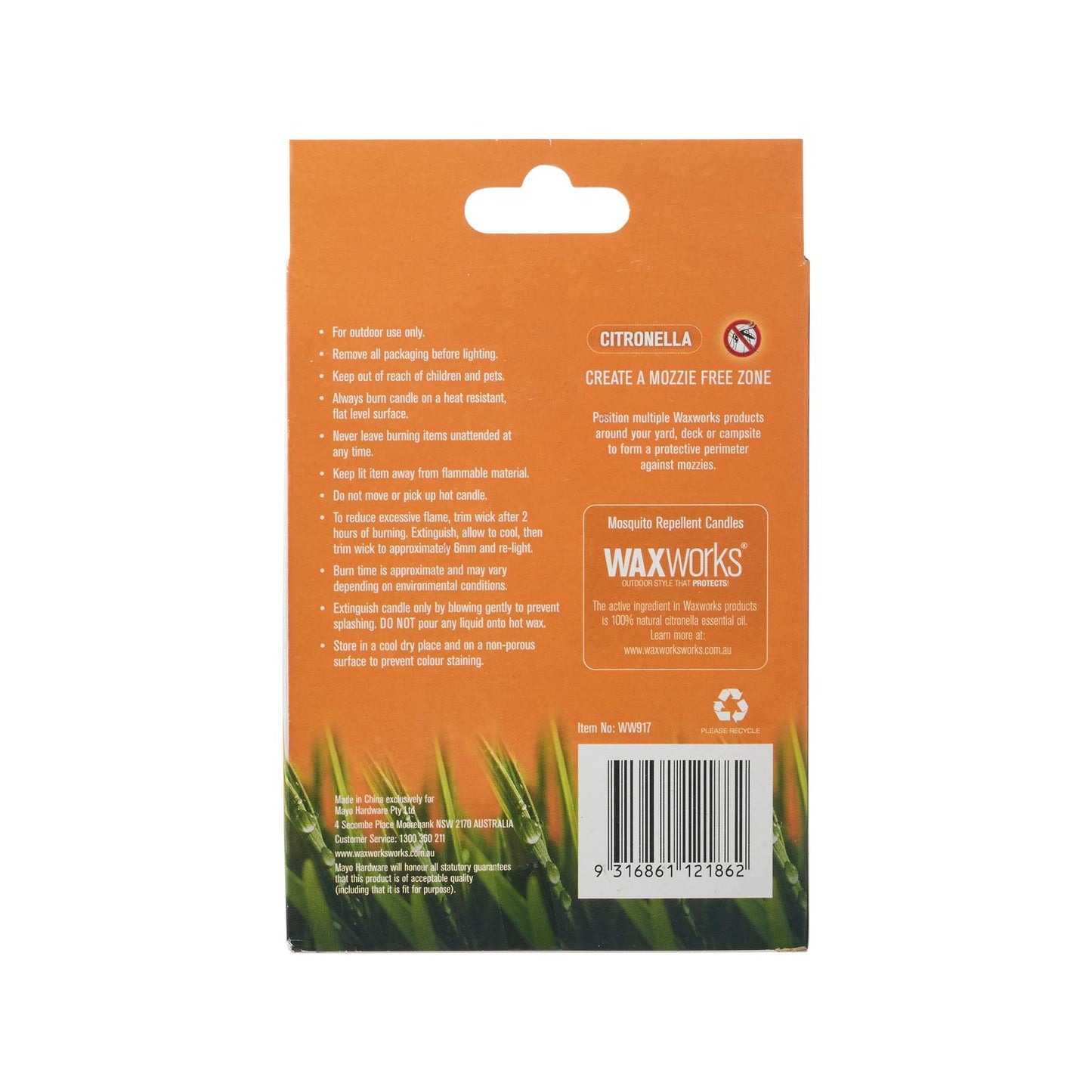 Waxworks Orange Citronella Candle Tea Lights - 135 x 180mm - 24 Pack