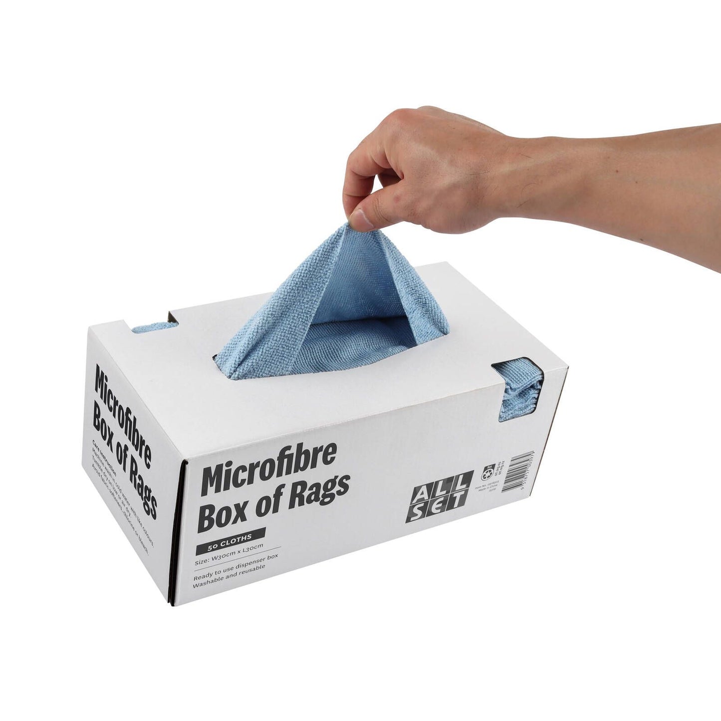 All Set Auto Multi-Purpose Box of Rags -  Microfiber Towel - 30 x 30cm - Blue - 50 Pack