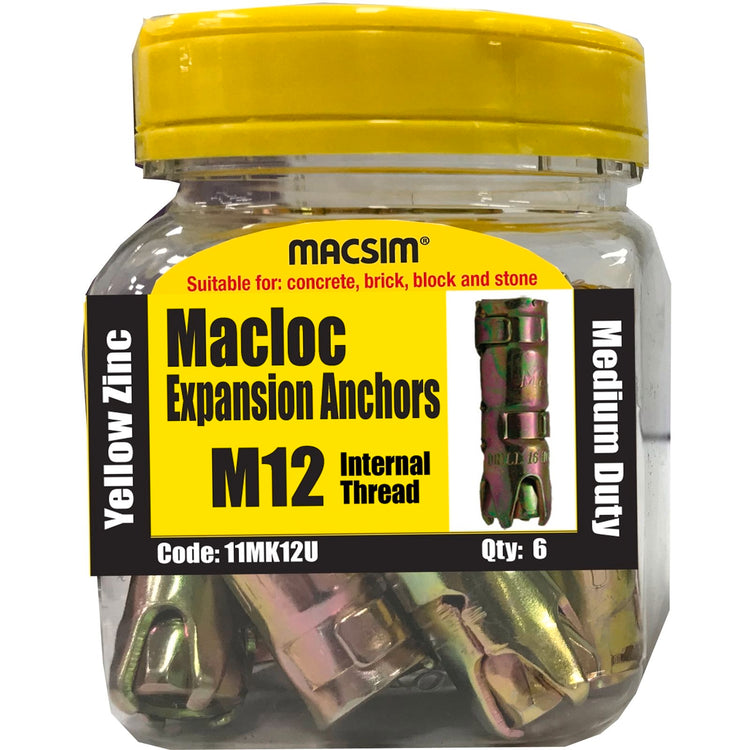 Macsim M12 Medium Duty Macloc Expansion Anchors - 6 Pack