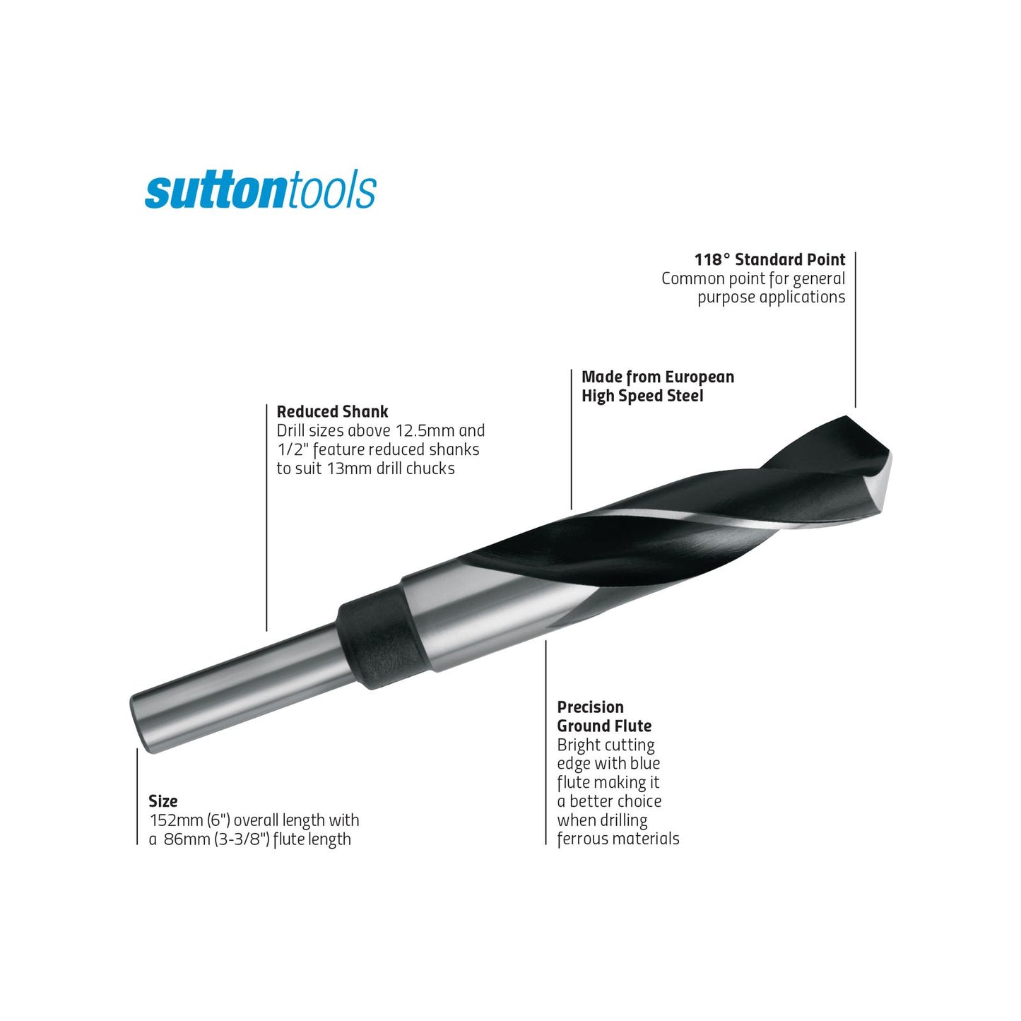 Sutton Tools Reduced Shank Jobber Drill Bit - 16mm - 12.5mm Shank