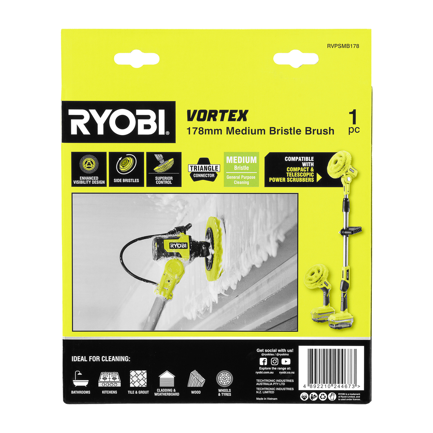 Ryobi Power Scrubber Brush - 178mm - Medium