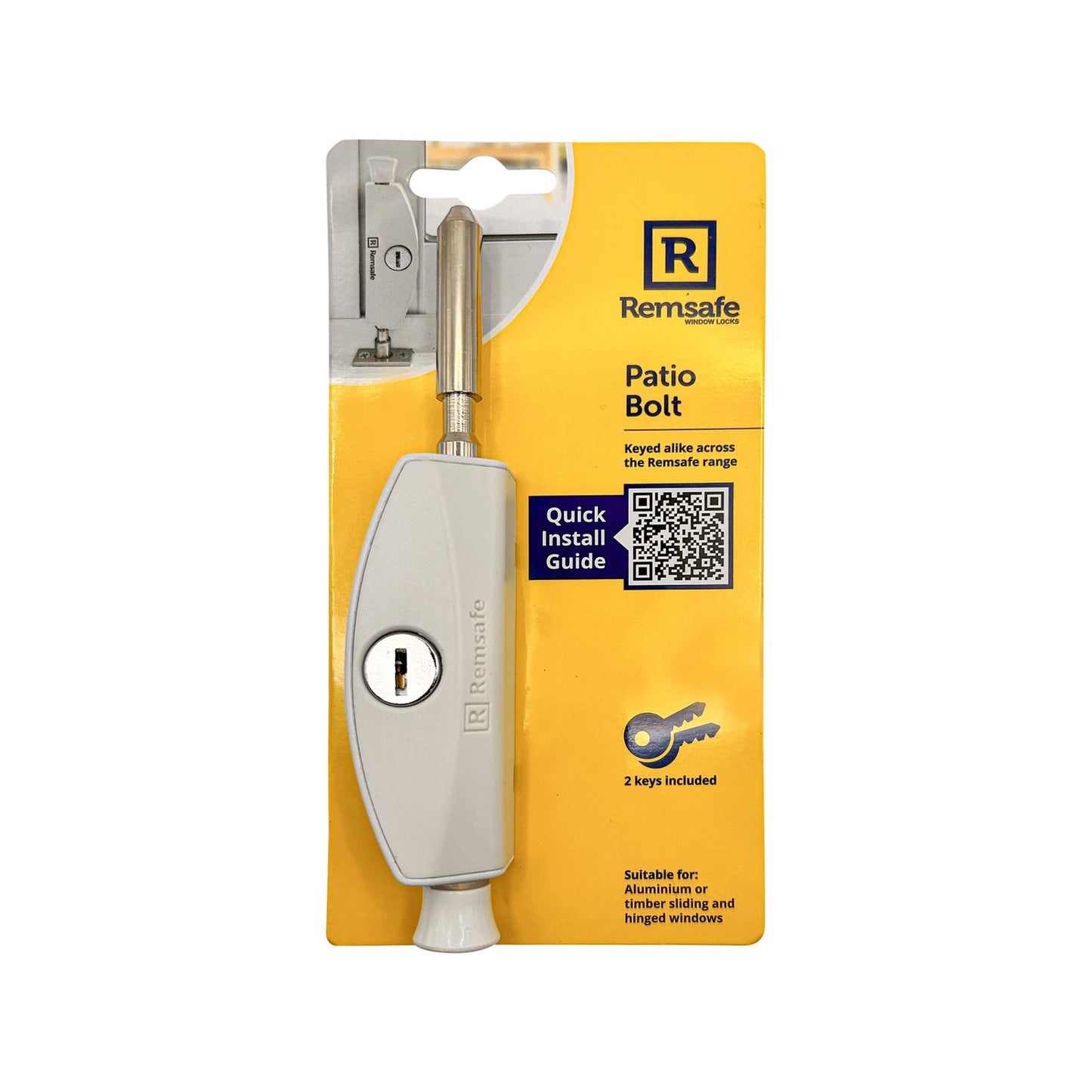 Remsafe White Window Door Patio Bolt - 53mm