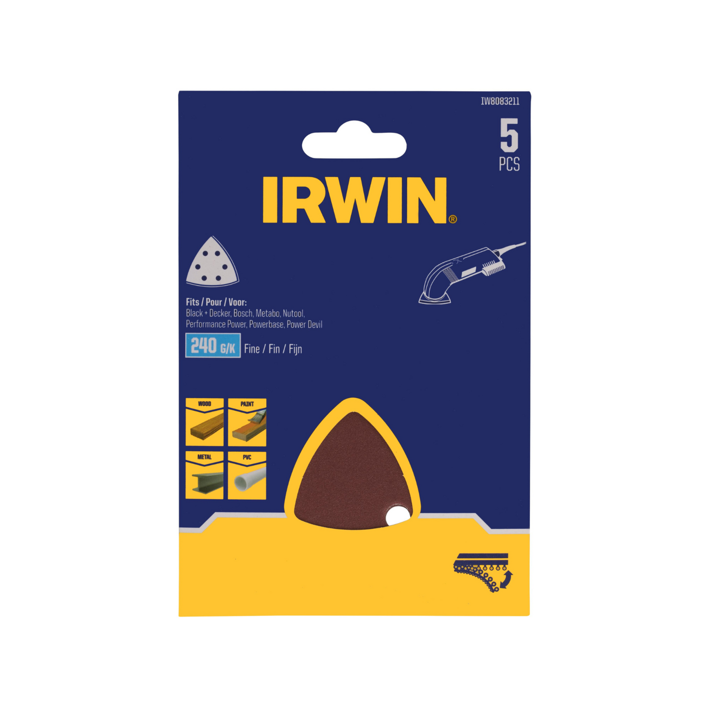 Irwin Detail Sheets - 240 Grit - 110 x 170mm - 5 Pack