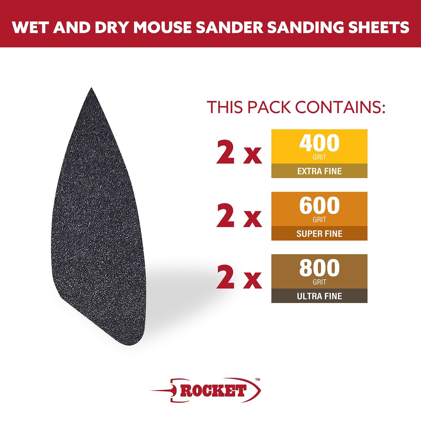 Rocket Mouse Sander - Wet and Dry Sheets - 95 x 135mm - 6 Pack