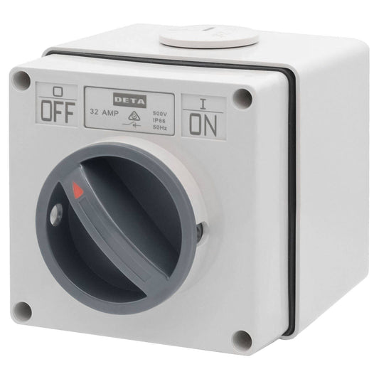 Deta IP66 Weatherproof 2 Pole Isolator - 32A - Grey
