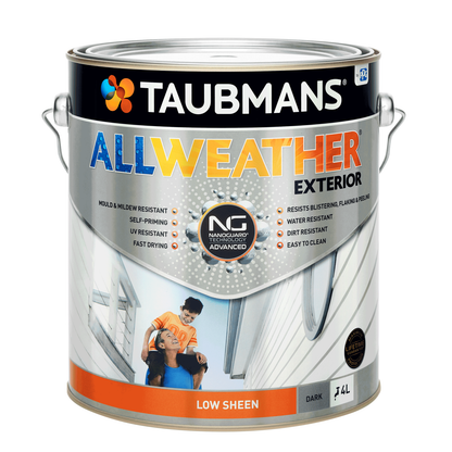 Taubmans All Weather Exterior Paint - 4L - Dark - Low Sheen