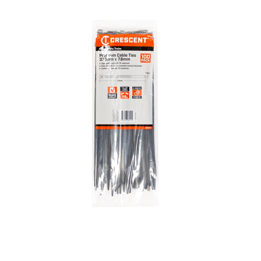 Crescent Heavy Duty Cable Ties - 370mm x 7.6mm - Black - 100 Pack
