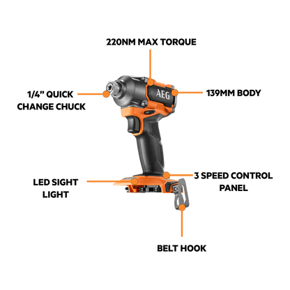 AEG Brushless Impact Driver Kit - 18V - 5.0Ah - 220Nm
