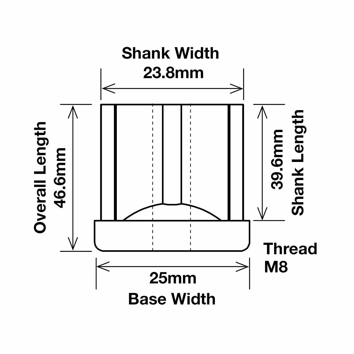 Richmond Square Threaded Insert - 25mm x M8 - 2 Pack