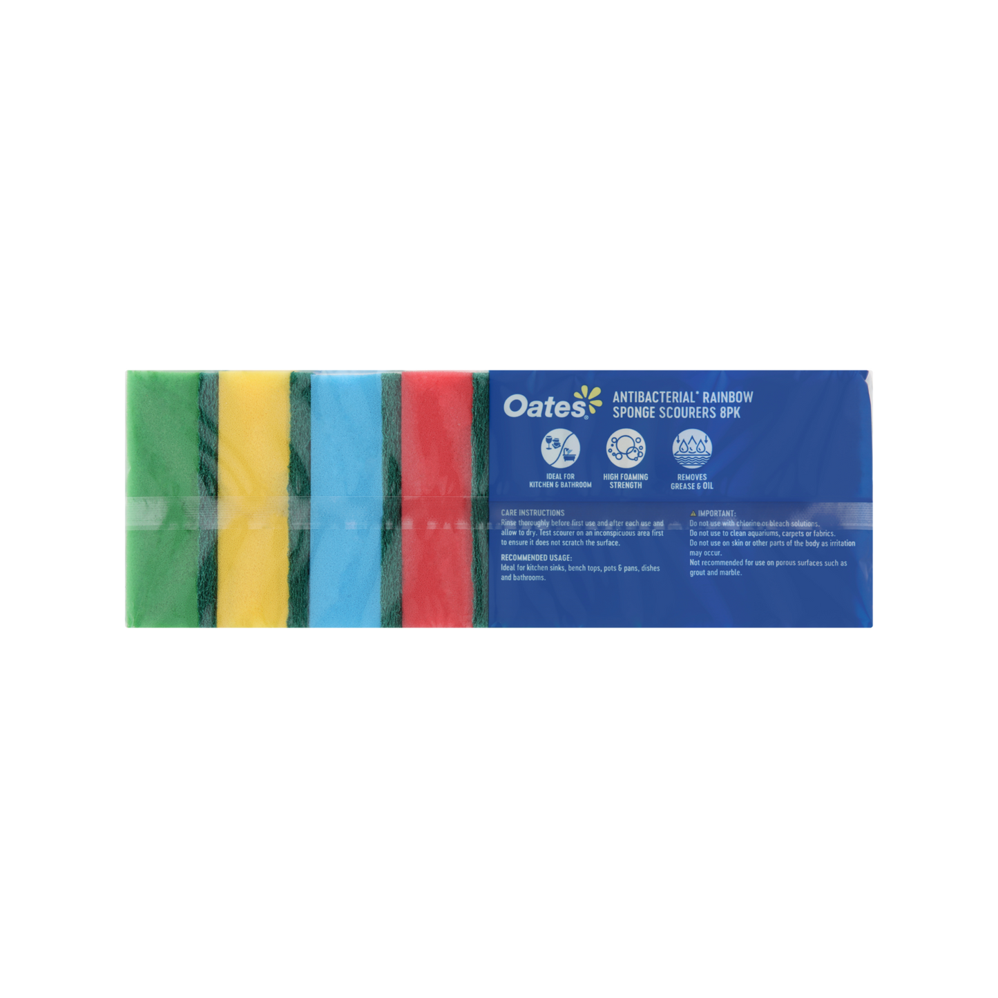 Oates Antibacterial Rainbow Sponge Scourers - 8 Pack