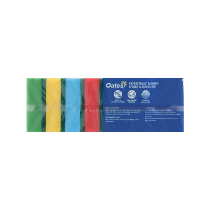 Oates Antibacterial Rainbow Sponge Scourers - 8 Pack