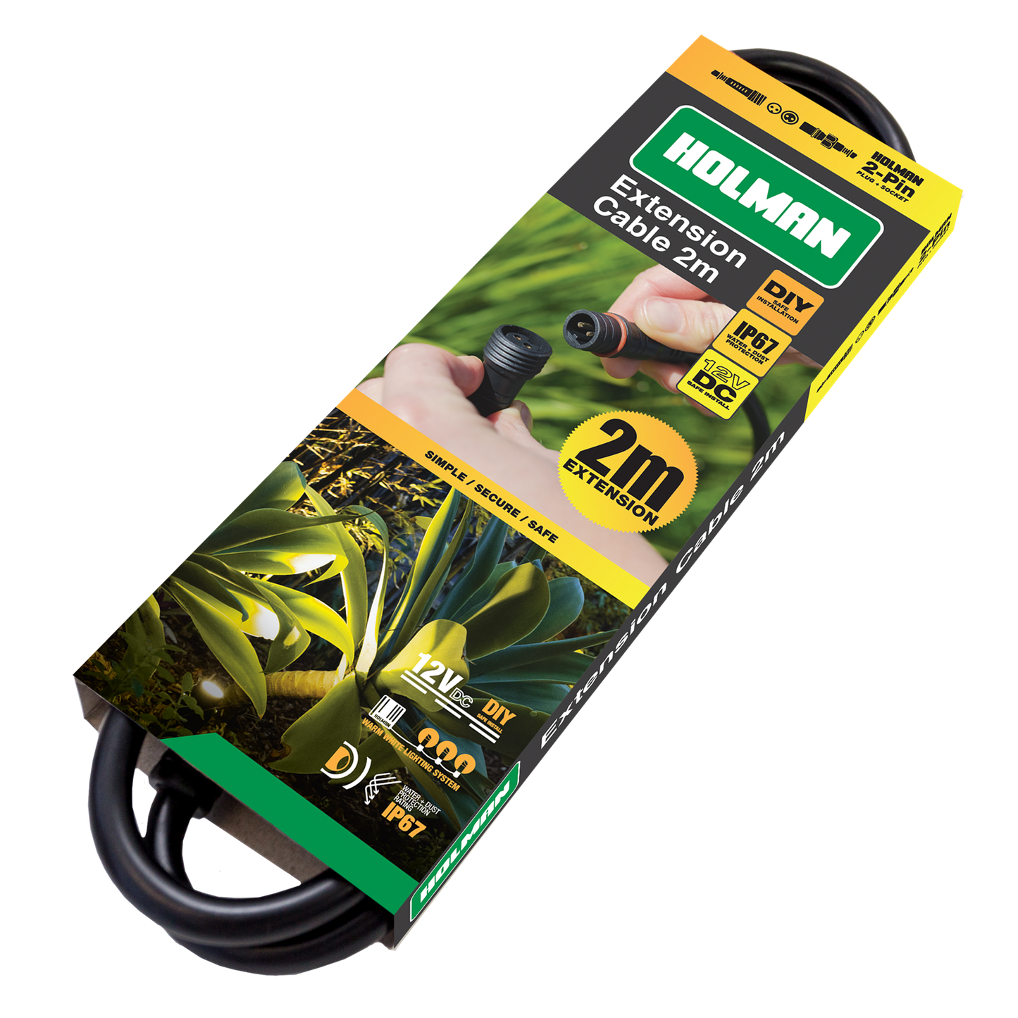 Holman Warm White Garden Light Extension Cable - 2m - Black