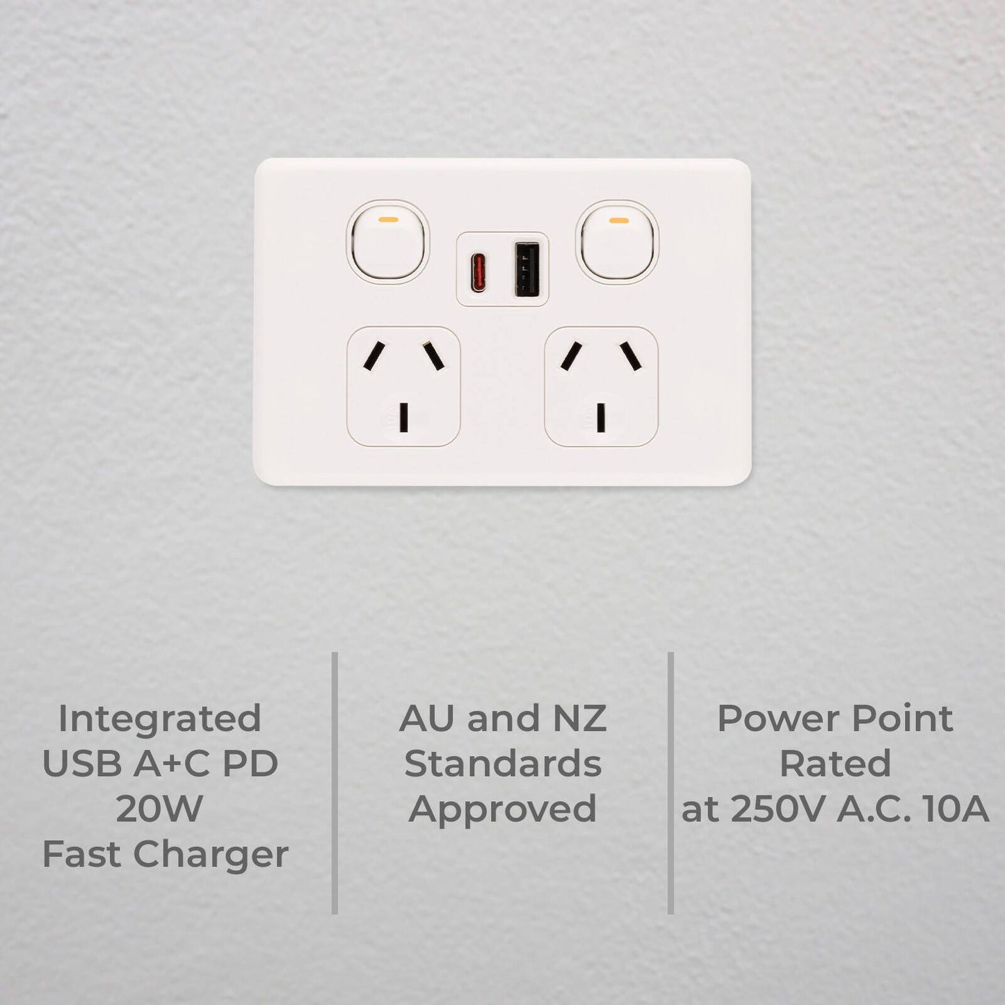 Deta S Line Double Power Point with USB A+C - 45 x 74 x 115mm