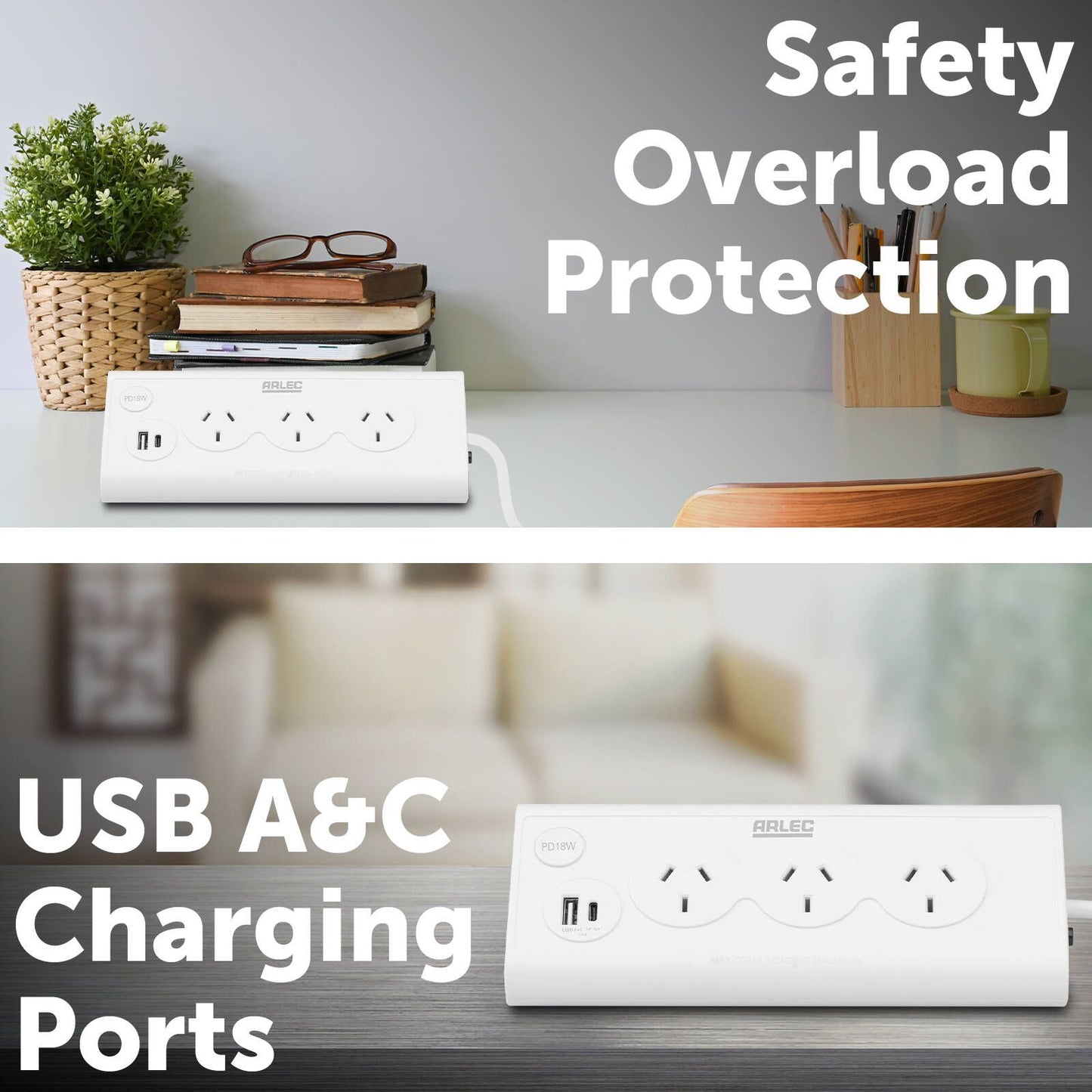 Arlec Triangular Powerboard - 3 Outlet - 70mm - White