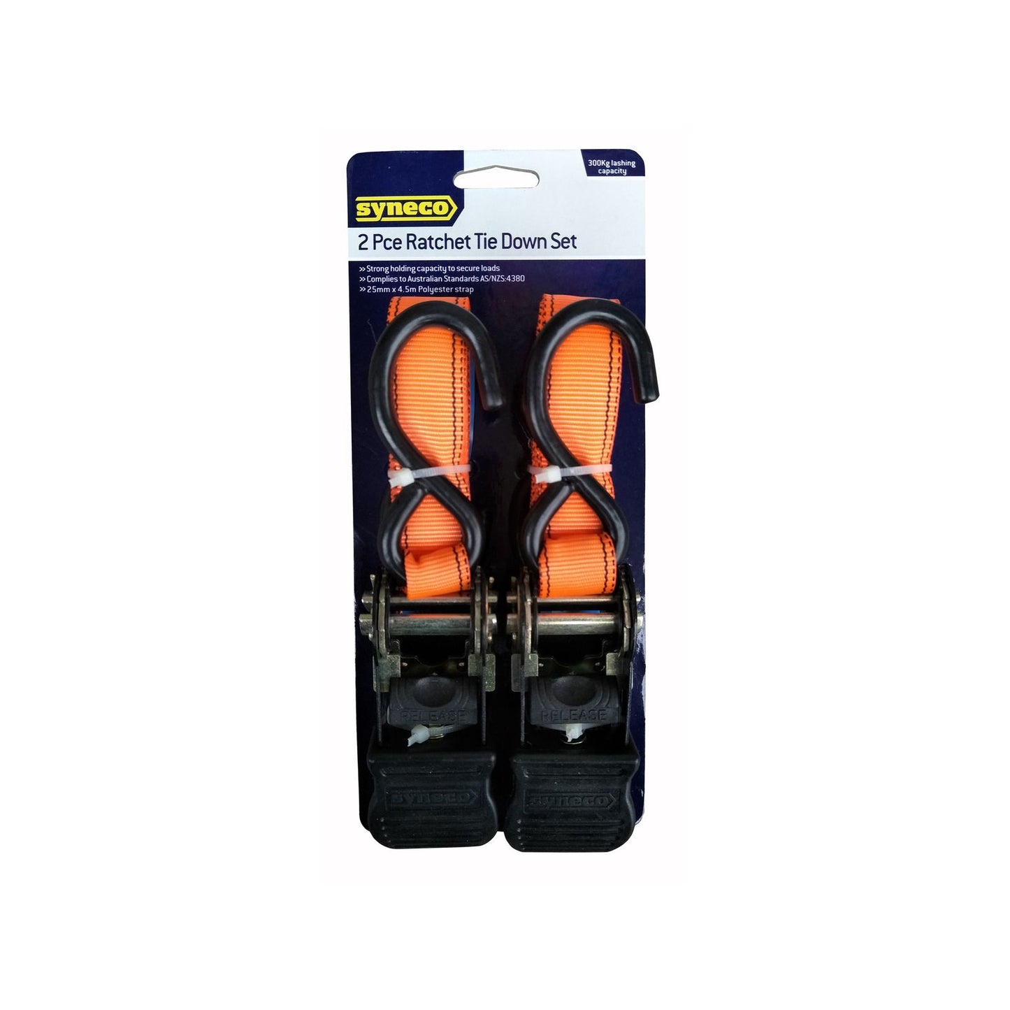 Syneco S Hook Tie Down Ratchet Set - 25mm x 4.5m - 2 Pack