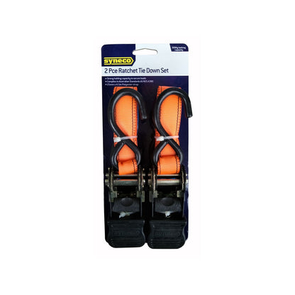 Syneco S Hook Tie Down Ratchet Set - 25mm x 4.5m - 2 Pack