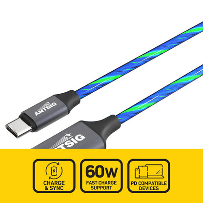 Antsig USB C to USB C Light Up Cable - 1m - Blue