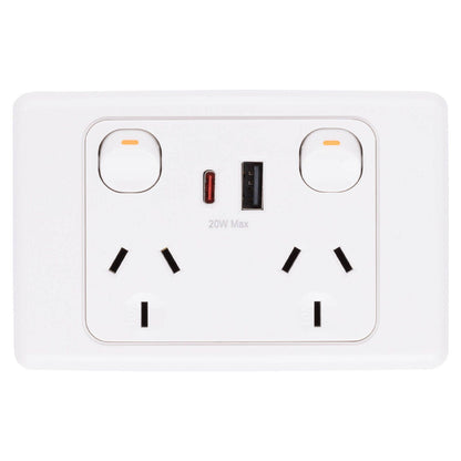 Deta Double Power Point with USB A+C - 250 x 74 x 115mm - 20W