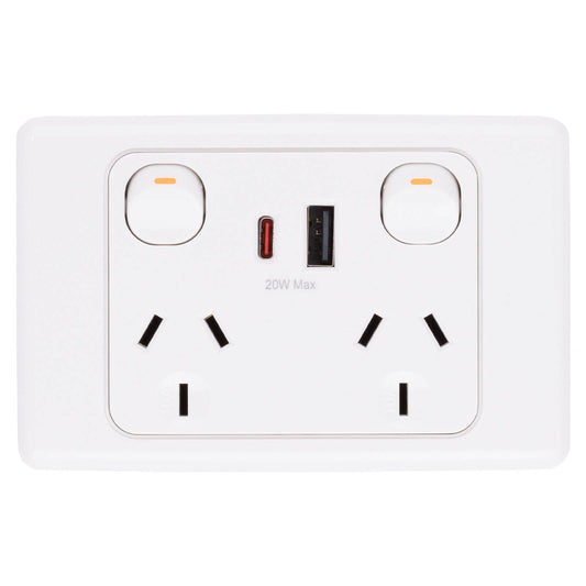 Deta Double Power Point with USB A+C - 250 x 74 x 115mm - 20W