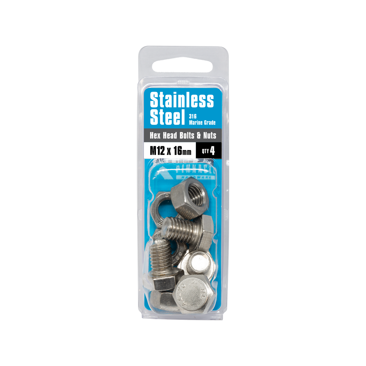 Pinnacle Hex Head Bolts - M12 x 16mm - Stainless Steel - 4 Pack
