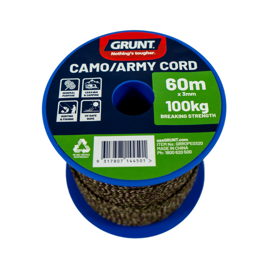 Grunt Camo Army Cord 3mm x 60m Polypropylene Durable UV Safe