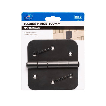 Zenith Matte Black Gate Radius Hinge - 100mm - 2 Pack