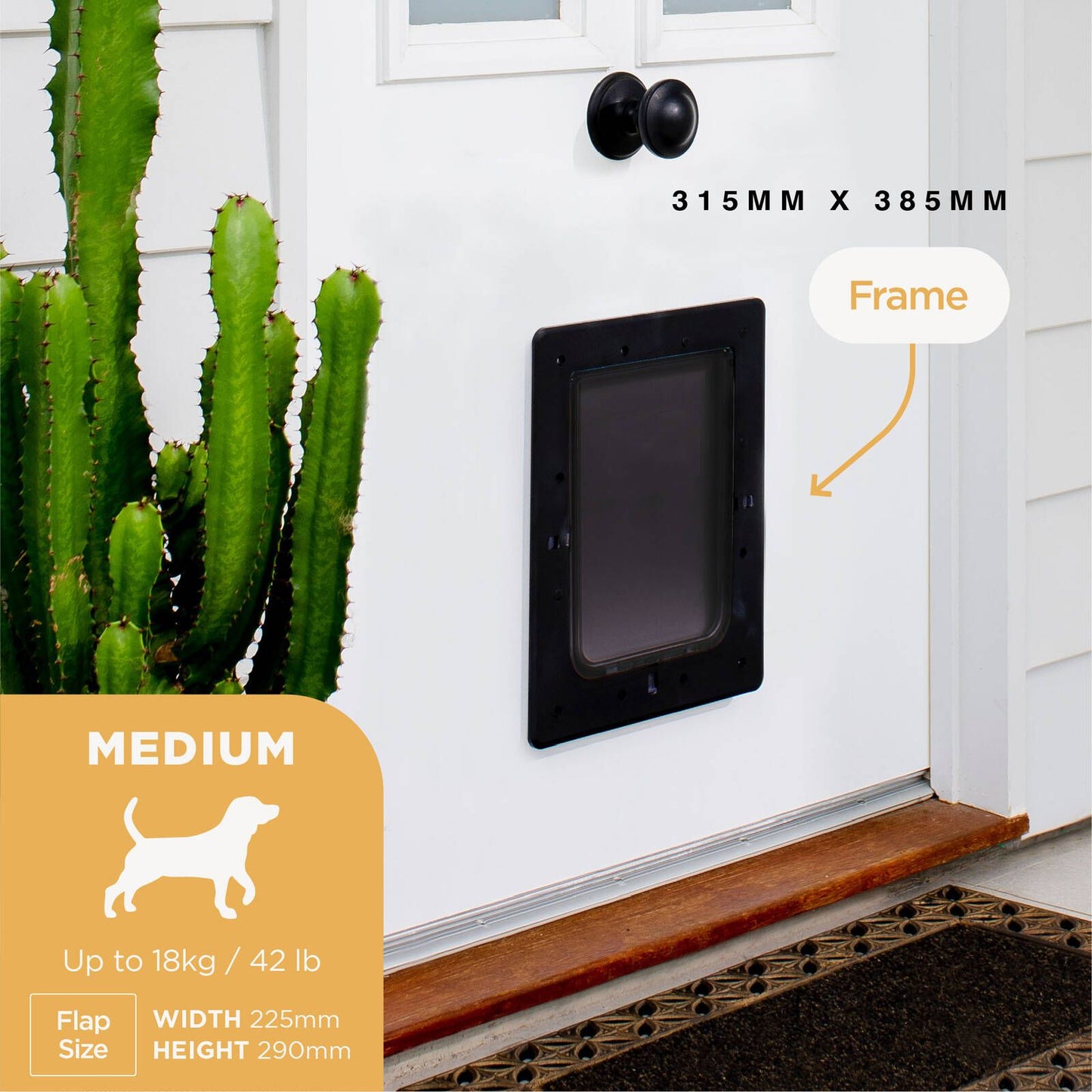 Hakuna Pets Medium Super Tough Pet Door - 225 x 290mm - Black