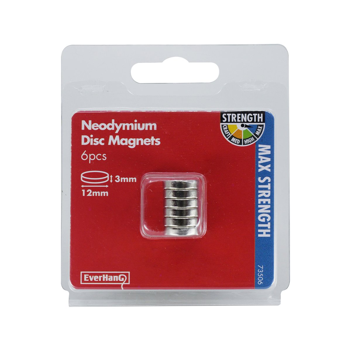 Everhang 12mm Rare Earth Disc Magnet - Neodymium - 6 Pack - Strong