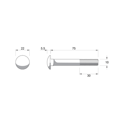 Zenith Cup Head Bolt - M10 x 75mm - Hot Dipped Galvanised