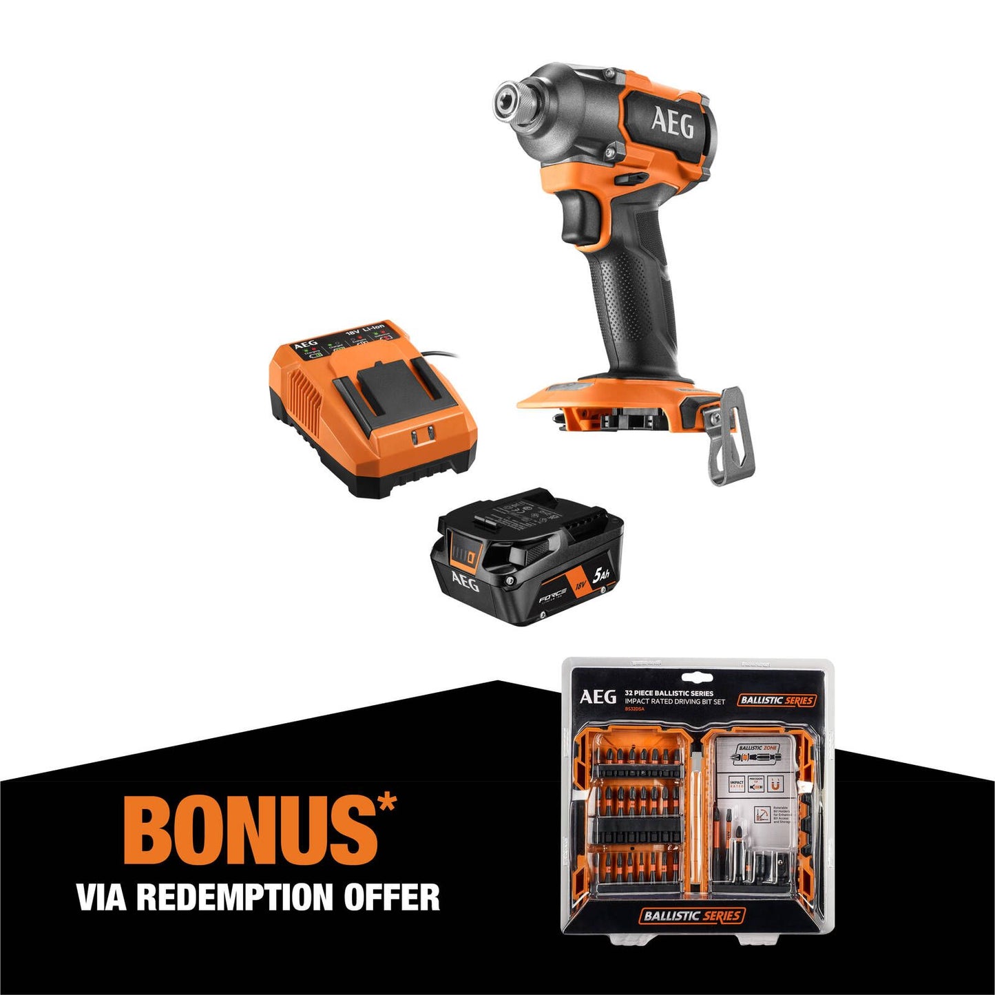 AEG Brushless Impact Driver Kit - 18V - 5.0Ah - 220Nm