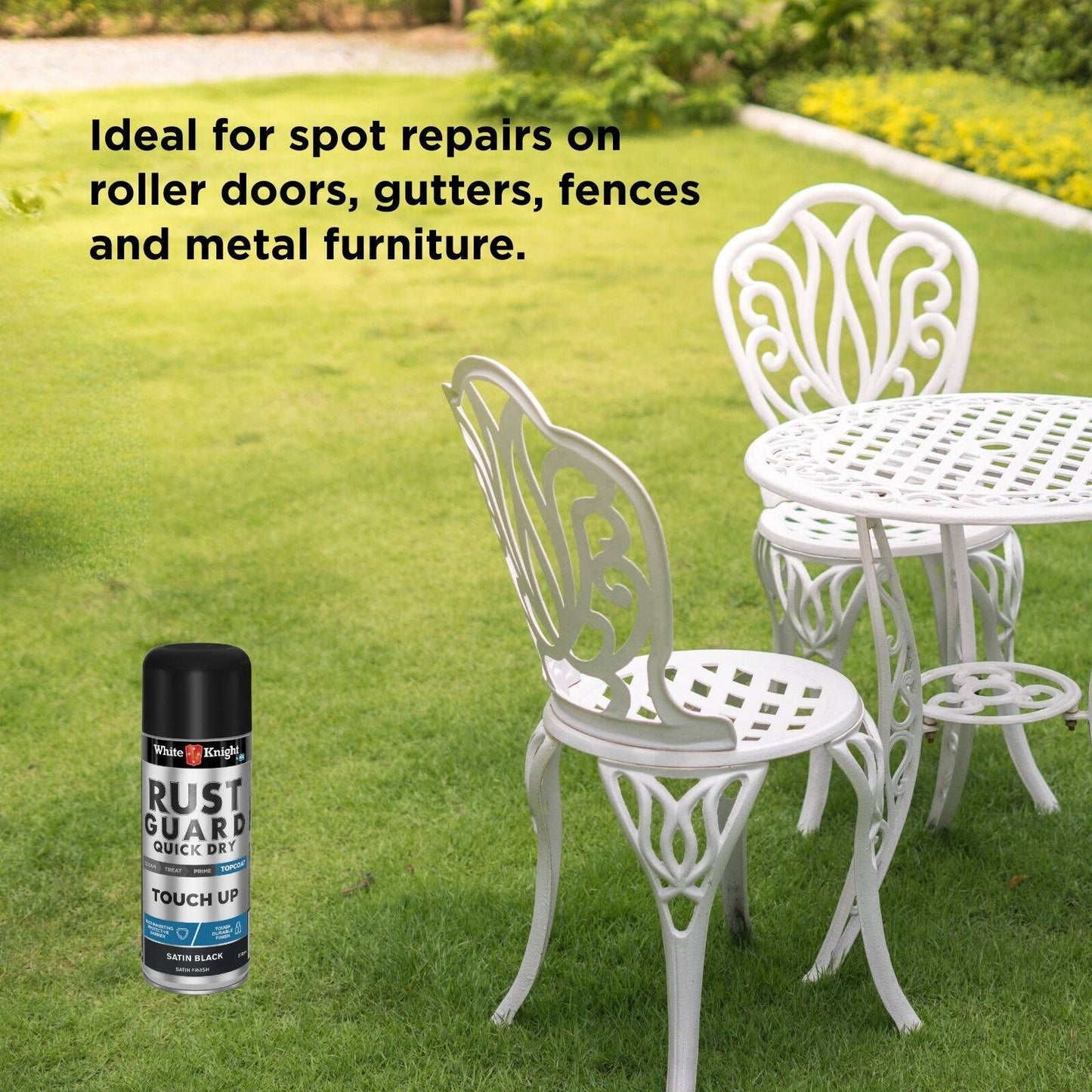 White Knight Rust Guard Black Satin Touch Up Spray Paint - 300g