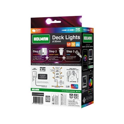 Holman RGB Colour Deck Light 30mm Stainless Steel 6 Pack Waterproof