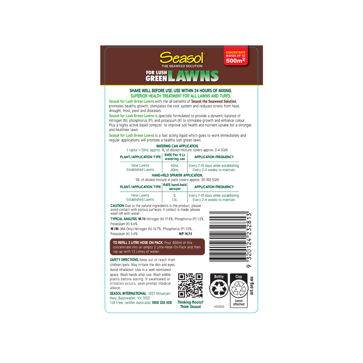 Seasol Liquid Fertiliser - Lush Green Lawns Concentrate - 4L
