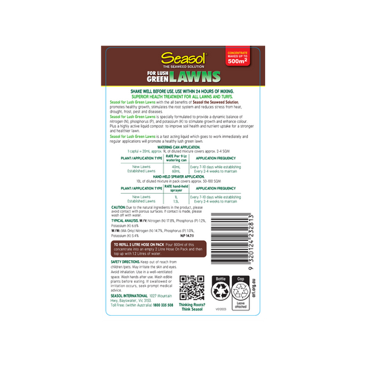 Seasol Liquid Fertiliser - Lush Green Lawns Concentrate - 4L