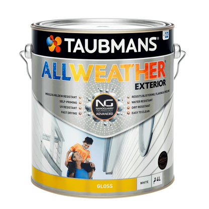 Taubmans All Weather Exterior Paint - 4L - White - Gloss