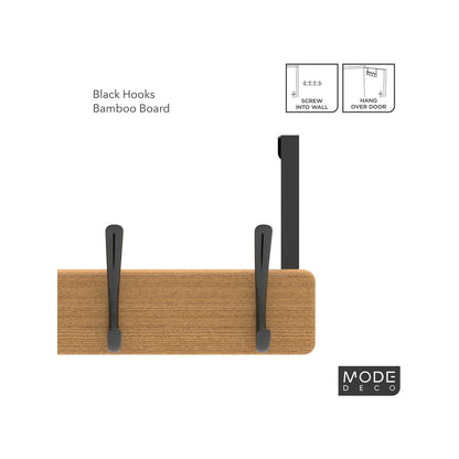Mode 4 Bamboo Over Door Hanger - 5 Black Hooks - 450mm x 70mm x 45mm