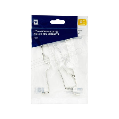 Windoware Satin Double Stayed Curtain Rod Bracket - 127mm - 2 Pack